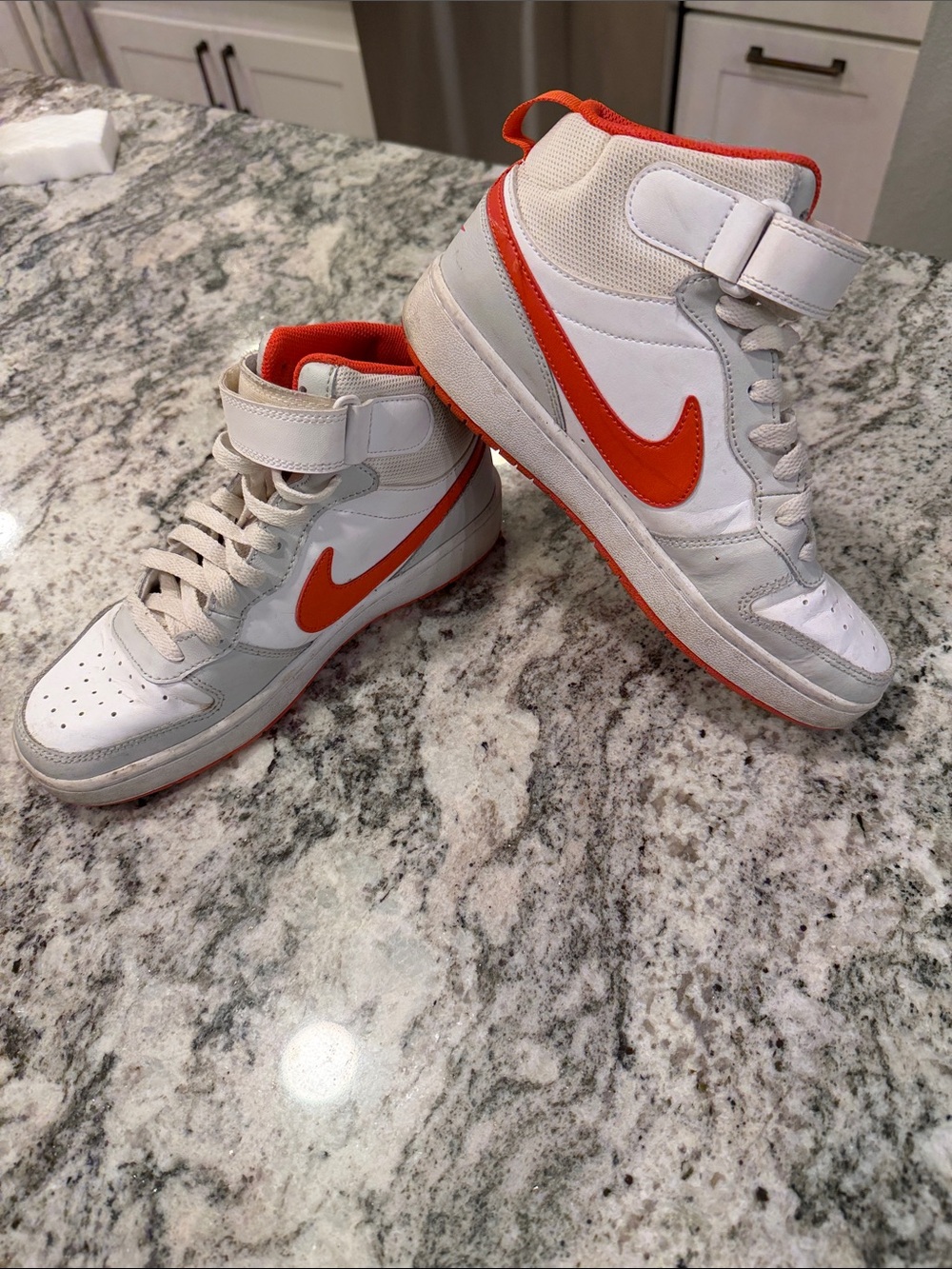 Nike Kids White and Orange High-Top Sneakers